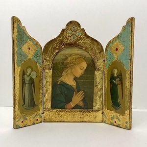 Vintage hand painted Florentine Italian Triptych